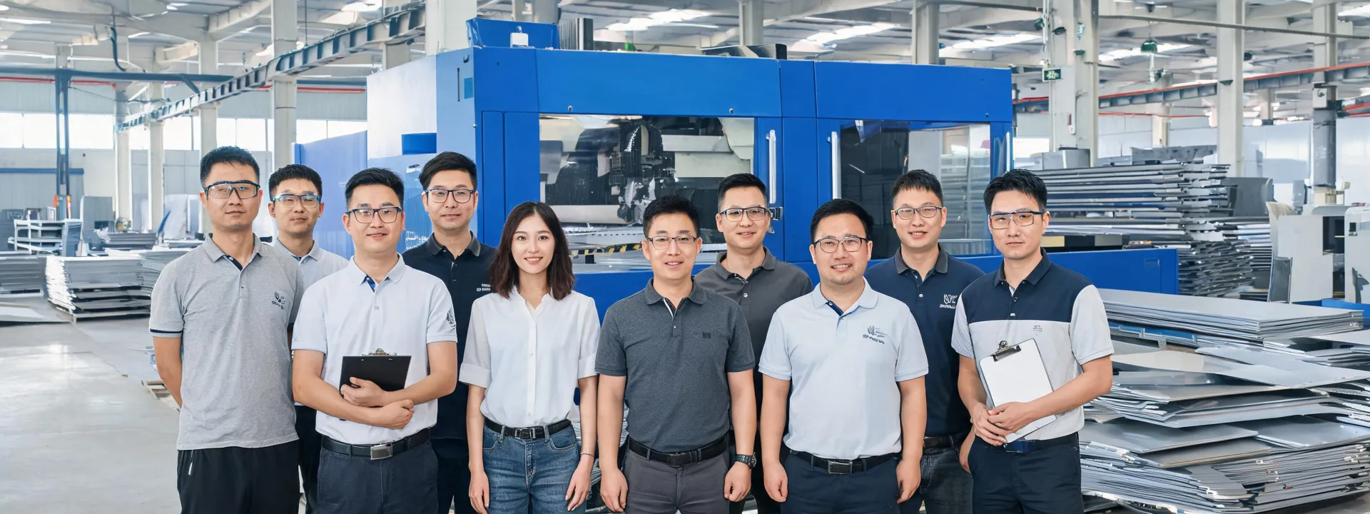 Laser engineering team on a modern production floor