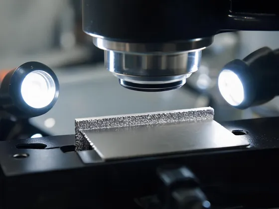 Laser cut edge under inspection microscope