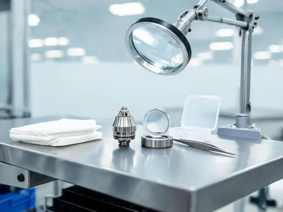 Laser nozzle and lens inspection station